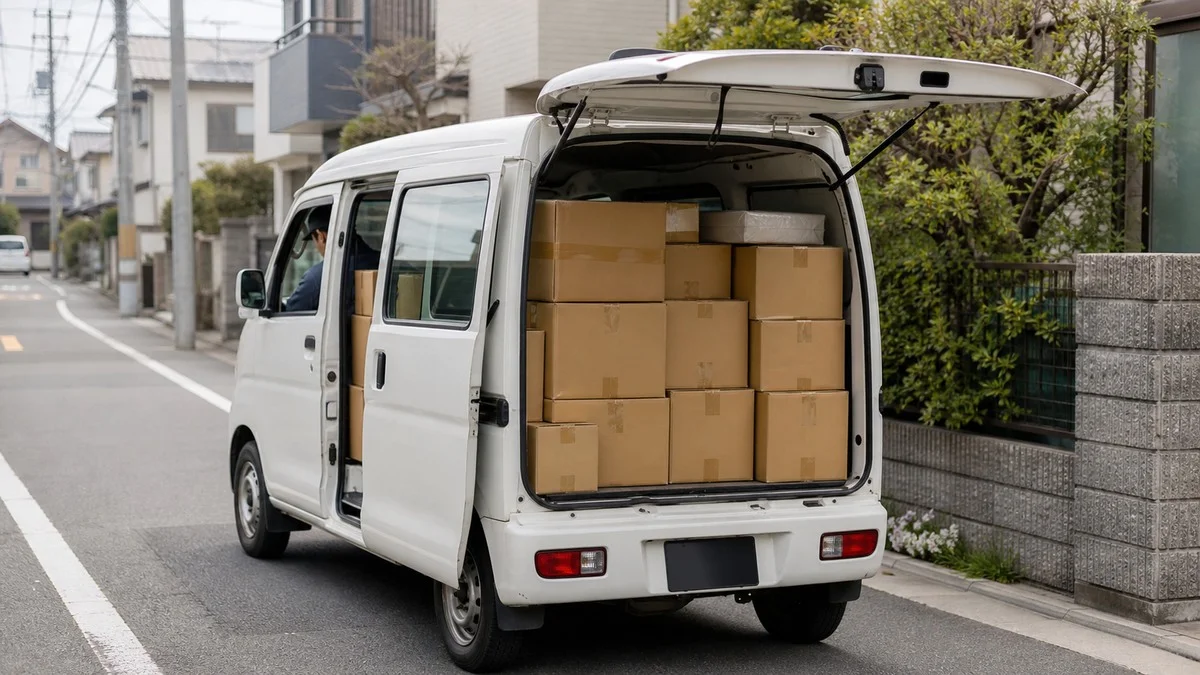 荷物を満載した軽バンで配送する軽貨物ドライバー