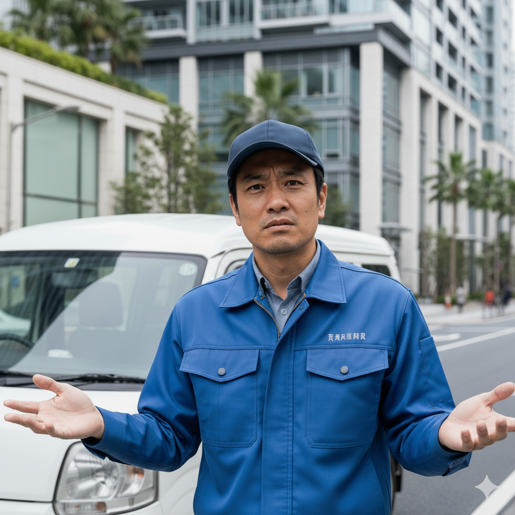 軽バンと車検証・整備記録・電卓を並べた車検・書類管理のイメージ