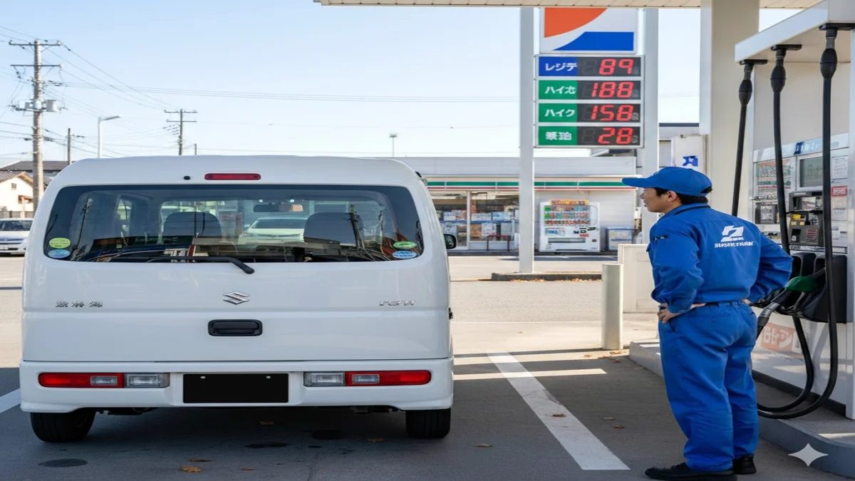 ガソリンスタンドで高い燃料代に困る軽貨物ドライバー