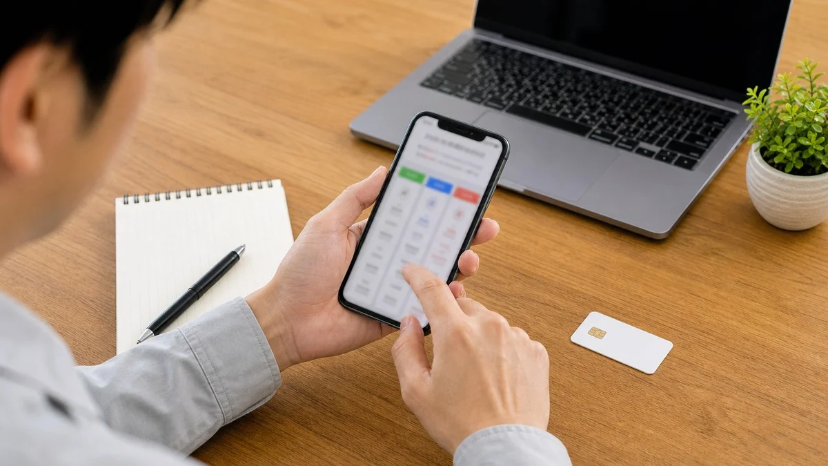 スマホで格安SIMのプランを比較している軽貨物ドライバー